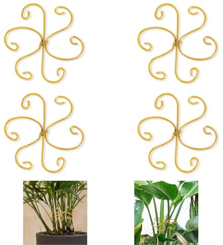 Lyreh 4pzs Soporte para Tallos Plantas, Metal Soporte para Plantas Trepadoras Hierro Rejilla Cultivo Vertical Gancho para Plantas Monstera Exterior Estabilización Plantas Interior (Dorado)