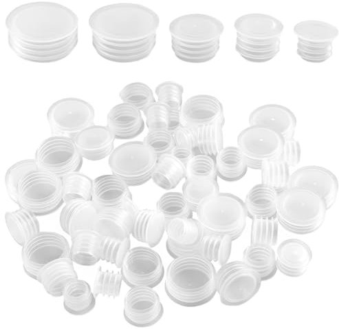 REEKNOKOL 50 Tapones de Repuesto para salero y pimentero, Transparentes, Redondos, de plástico, para saleros, pimenteros, macetas, Botellas, Pipas y más, de 0,35 a 0,74 Pulgadas de diámetro