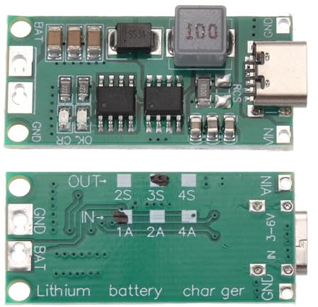 sourcing map 3pcs Lithium Battery Boost Charging Module Multi-Cell 2S 3S 4S Type-C to 8.4V 12.6V 16.8V Adjustable Step-Up Charger Board for Li-Po Polymer Power Bank(3S 1A)