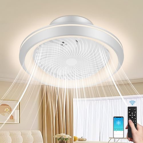 Dibaful 49cm Deckenventilator mit Beleuchtung 75W LED Deckenlampe Deckenventilatoren Fernbedienung 6-Gang Dimmbar Timer für Schlafzimmer Wohnzimmer Esszimmer Weiß