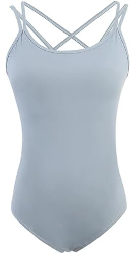 Gymnastikanzüge Für Mädchen Ballett Trikots Frauen Gymnastic Trikot Erwachsene Tanz Leibchen Trikot Spaghetti Strap Criss Cross Zurück Ballett Body Kostüme Geeignet für Tanz, Gymnastik(Grey,S height 1