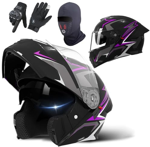 Integralhelm für Motorradfahrer, ECE 22.06-geprüft, modularer Motorradhelm mit Doppelvisier für Erwachsene, Männer und Frauen