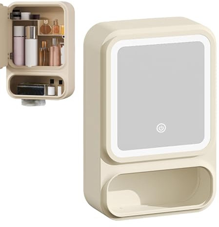 Ungtyb Armoire de salle de bain avec miroir | Miroir d'angle avec armoire murale pour salle de bain | Porte magnétique anti-buée avec lumières LED pour shampooing, douche, savon et produits de soins