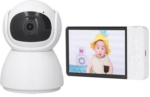 Moniteur Vidéo pour bébé, ABS Blanc 100-240 V, écran LCD 5,0 Pouces, Voix Bidirectionnelle, 5000 MAh pour la Maison (Prise UE)