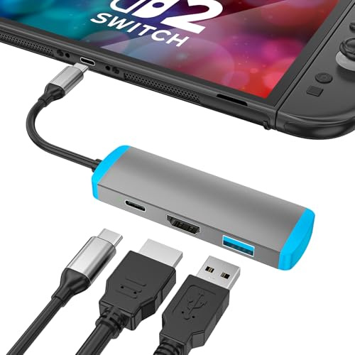 USB C to HDMI Adapter for Switch 2,Switch 2 Docking Station with 4K@60Hz HDMI Port/Type C Port/USB 3.0 Port,Replacement for Official Switch 2 Dock