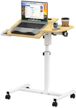 Ysgwsg Scrivania per Computer 60x40cm, Tavolino Con Ruote, Scrivania Regolabile in Altezza, Tavolino da Laptop Con Rotelle Freni, Adatto Alla Camera da Letto, All'ufficio Di Casa. (beige, 60x40cm.)