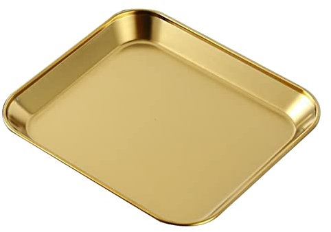 GRIRIW 1 Pieza Plato Cuadrado Inoxidable Servir Comida Bandeja de Barbacoa y Postres Color Dorado