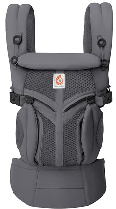 Ergobaby Omni Classic Babytrage für Neugeborene & Kleinkinder 0-48 Monate | 4-Positionen - Baby Trage ab Geburt - Atmungsaktives Mesh - Ergonomische Unterstützung - 3,2–20,4kg, Charcoal Grey