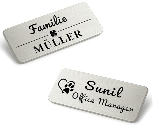 Tiklife Türschild Edelstahl,1 Stück Personalisiertes Namensschild mit präziser Lasergravur, selbstklebend & wetterfest, für Haustür, Briefkasten, Klingel, Made in Germany 60x30mm