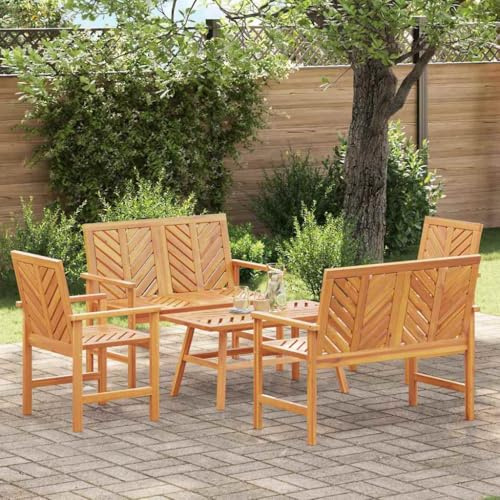 Teenpull Garten Lounge Set 3-teilig aus Akazien-Massivholz, Braun, für Patio & Terrasse, Robustes Outdoor Möbelset mit Tisch & Bänken, wetterfest & langlebig