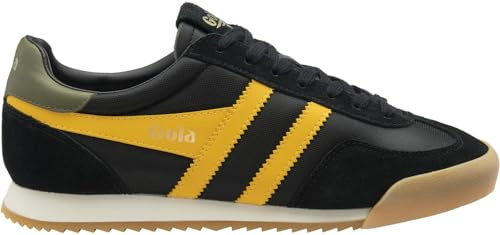 Gola Men's Europa Sneaker, Black/Sun/Khaki, 10 UK