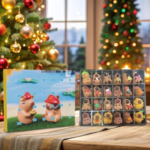 Capybara Adventskalender 2025, Weihnachts Countdown Kalender Mit 24 Stück Capybara Miniaturpuppe, Adventskalender Wasserschwein, Cute 3DCapybara Figurines Weihnachtskalender Für Junge Mädchen Kinder