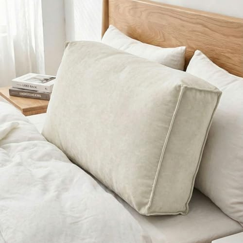 HJZPWB Rückenkissen - Keilkissen, Rückenpolster Für Die Wand, Sitzkissen, Wandkissen, Groß Mit Waschbarem Bezug, Lesekissen Für Bett Und Sofa, Öko-Tex Zertifiziert,Weiß,60X12X45CM