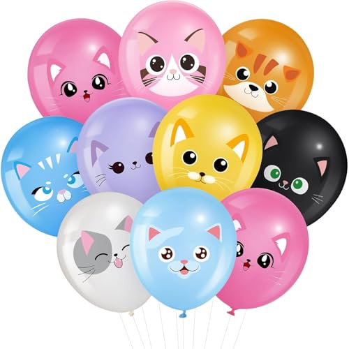 DazzJoy 18 Stück Katzen Deko Luftballons Geburtstag, Luftballon Katze Tiere Ballons, Katze Deko Helium Ballon, Katzen Geburtstag Ballon Tiere für Kindergeburtstag Deko, Babyparty Dekoration