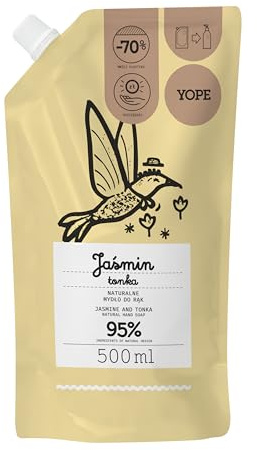 YOPE Handseife Nachfüllpack Jasmin & Tonka, Flüssigseife vegan, 500 ml | Mit Hyaluronsäure Und Trehalose, Beruhigendes Jasminwasser, Revitalisierender Tonka-Extrakt, Dermatologisch Getestet