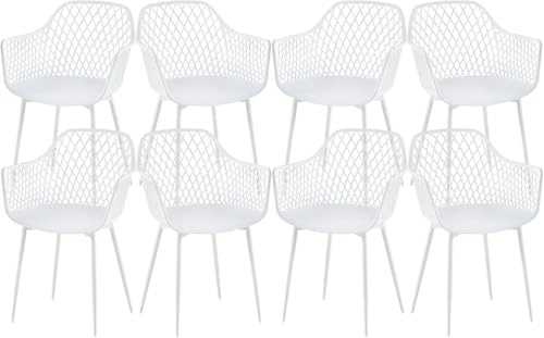 buybyroom Gartenstühle 8er Set, Gartenstuhl Kunststoff mit Armlehne,Gartensessel Wetterfest Loungesessel Outdoor für Garten, Balkonstühle Terrassenstühle Bistrostuhl Balkonmöbel Kleiner Balkon,Weiß