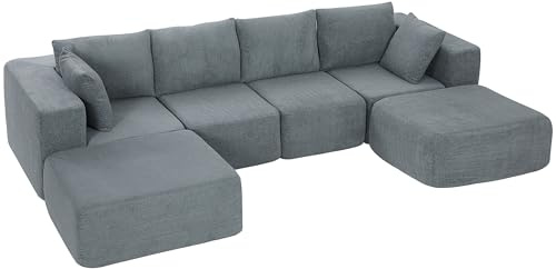 HOMCOM Sofá Modular en Forma de U 4 Plazas, 2 Taburetes Gris Oscuro