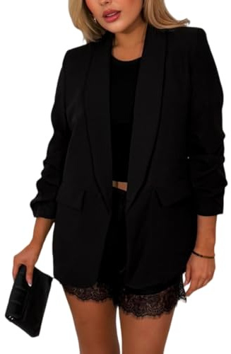 Blazer da Donna Blazer da Donna con Maniche Arricciate A 3/4 E Collo A Scialle Giacche Leggere da Abito Cardigan Aperti sul Davanti Casual da Lavoro da Ufficio Primavera Autunno Moda Capispalla