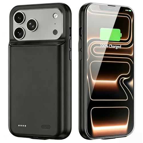 TAYUZH 7000mAh Portable Battery Charging Case compatible with iPhone 17 Pro Max 6.9 inch, Rechargeable Backup Power Case with Screen Protector, Black
