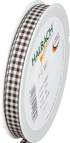Halbach Seidenbänder Karoband braun-weiß 10 mm breit, 25m | Kariertes Geschenkband, Made in Germany und Öko-Tex 100 zertifiziert, waschbar und wetterfest zum Verpacken und Dekorieren