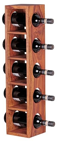 FineBuy Weinregal Massiv-Holz Flaschen-Regal Design Wandmontage für 5 Flaschen Holzregal modern mit Ablage 70 cm