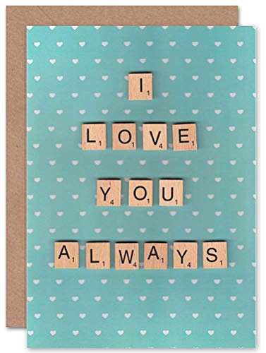 Wee Blue Coo Valentines Love Always Scrabble Letters Pattern Romance Greetings Card Cp3252