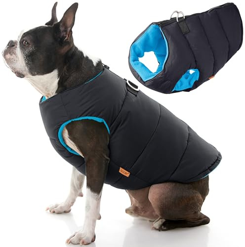 Gooby - Padded Vest Solid Color Dog Jacket Coat Zipper Sweater Leash Ring Solid Color Black Medium