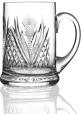 Eburya Scottish Thistle 1 Pint Bierglas - Kristallglas mit Diamantschliff - Handgefertigt in England
