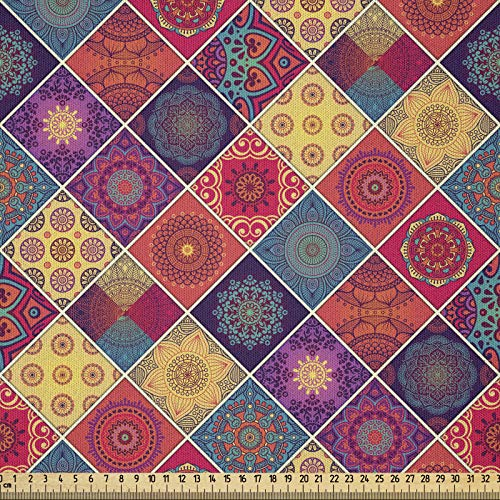 ABAKUHAUS Mandala Stoff als Meterware, Diamant-Quadrat-Muster, Microfaser Multi Zweck Dekostoff für Kunsthandwerke, 3M (230x300cm), Dunkler Lachs Gelb