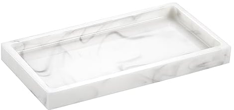 Emibele Plateau Bijoux en Résine, Plaque Bijoux Marbre Rectangulaire, Coffret Organisateur Rangement Assiette pour Bijoux Bague Collier Salle de Bain, Plateau Décoratif Style Nordique - Marbre Blanc