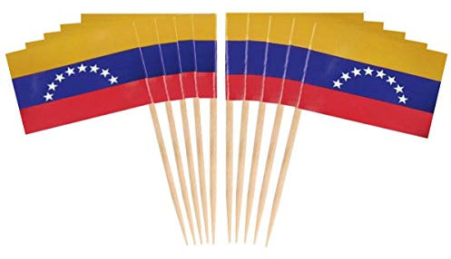 JAVD CYPS 100 Stück Venezuela-Flagge Venezuelaner Zahnstocher-Flaggen, kleine Mini-Sticks, Cupcake-Aufsätze, Venezuelaner-Flaggen, Länderspieße, Partydekoration, Feier, Cocktail, Bar, Kuchenflaggen