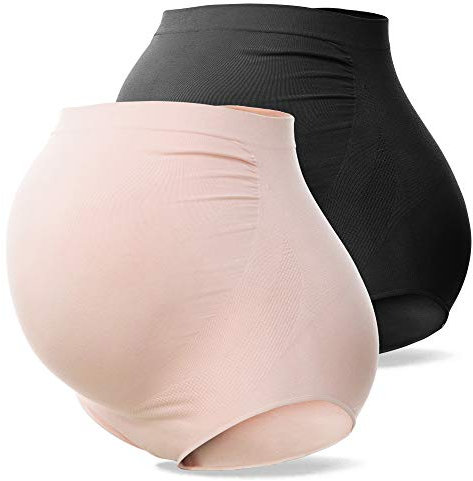 SUNNYBUY Women's Maternity High Waist Underwear Pregnancy Seamless Soft Hipster Panties Over Bump (1Black 1Skin-2pk 2X)