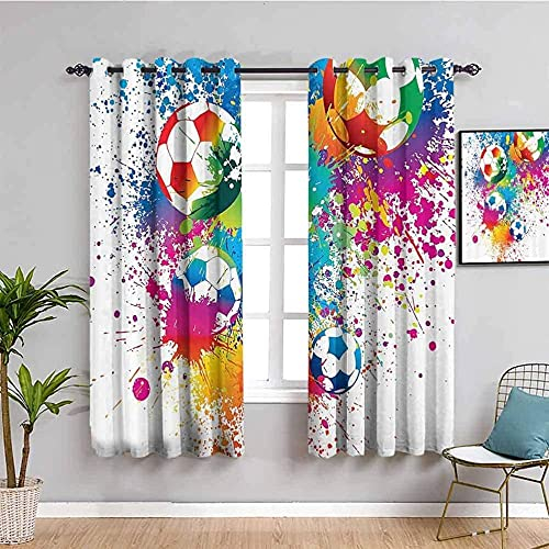 MENGBB Blickdicht Vorhang Kinderzimmer Mikrofaser - Inkjet Graffiti Fußball Persönlichkeit - Ösen 90% Blickdicht Gardinen - 110x140cm Mädchen Junge Schlafzimmer Wohnzimmer dekorativ