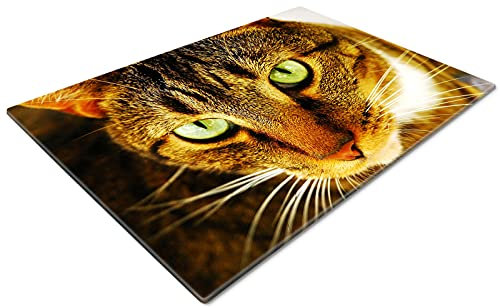 Glass Chopping Board | Kitchen Worktop Protector | Multifunctional Cutting Board | Work Top Savers | Kitchen Accessories | Extra Large | Brown Lynx Cat Eyes Green