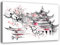 Feeby Vlies Leinwandbild Japan Blühender Kirschbaum Pagode 60x40 cm Wanddeko Design Kunstdruck Zimmerdeko Bilderwand Orientalisch Osten Asien Grau