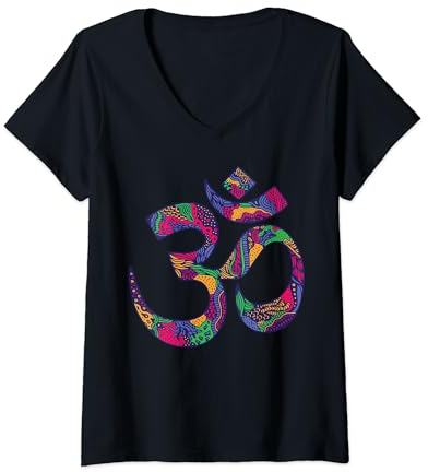 Damen Om Symbol Aum Ohm Hindu-Mandala Yoga Meditation Namaste T-Shirt mit V-Ausschnitt