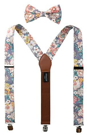 Herren Hosenträger und Fliege aus Baumwolle mit Blumenmuster für Trauzeugen, Hochzeitsfeiern, 53-Lavendel-Haze, 48 Inch