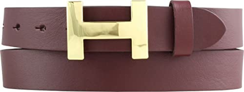 BELTINGER Damen-Gürtel HANNA aus Vollrindleder 3 cm | Schmaler Ledergürtel für Damen 30mm | Gold glänzend | Bordeaux 85cm
