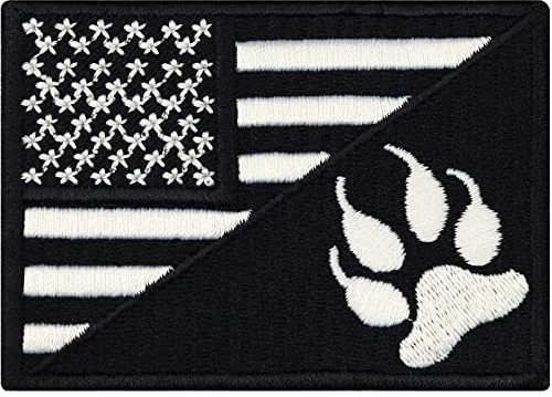 K9 Flag USA Polizei Hund Flagge Aufnäher mit Stickerei | K9 Aufbügler Police dog Patch Polizei Bügelbild USA | Hundepfoten Applikation zum annähen für Leine/Brustgeschirr | 70x50mm