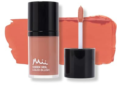 Mii Cosmetics Cheek Veil Liquid Blush | Weightless Liquid Blusher for Cheeks | Brightens with a Natural, Healthy Glow | Buildable & Blendable Makeup Blush | Soft Warm Peach | Radiance | 7ml