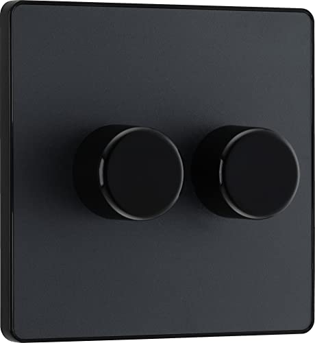 BG Electrical Intelligent Double Wall Dimmer Switch, 2 Way, Screwless Front Plate, Evolve, Matt Grey, 200W, PCDMG82B
