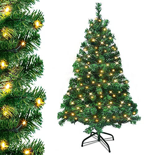 Aufun Weihnachtsbaum künstlich mit Beleuchtung, 150cm Tannenbaum künstlich Grün PVC, Edeltanne Schnellaufbau chwer entflammbar, inkl. Christbaum Ständer (1,5m, Grün)