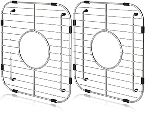 Lot de 2 grilles de protection d'évier de cuisine en acier inoxydable 304 de qualité supérieure avec rayon d'angle de 33 x 29,5 cm (drain central)