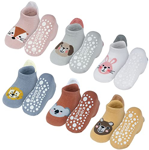 Vicloon Chaussettes Antidérapantes Bébé,6 Paires Chaussettes Bébé Fond En Silicone,Offre Une Prise En Main Sûre,Convient Aux 0-12 Mois/1-3ans/3-5ans Garçons Et Aux Filles
