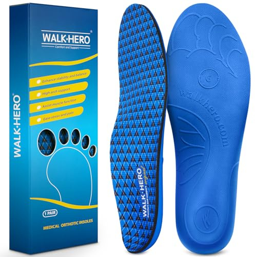 Walkhero Arch Support Insoles - Plantar Fasciitis Orthotic Shoe Inserts with Everyday Comfort and Support, Relieve Foot Pain and Flat Foot (Mens 6-6 1/2 | Womens 8-8 1/2 Blue)