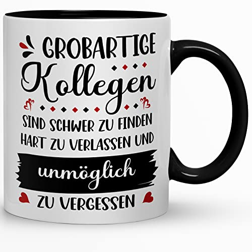 Tasse Abschiedsgeschenk für Kollegen mit Spruch | Viel Glück bei der Suche nach so verdammt geilen Kollegen wie uns | Beidseitig bedruckt, 300ml, spülmaschinenfest
