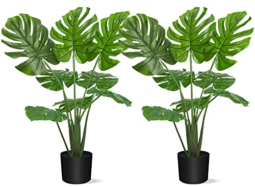 Künstliche Monstera Deliciosa-Pflanze, 73,7 cm, künstliche Monstera-Palme mit Topf für Heimdekoration, Innenbereich, Wohnzimmer, Büro, künstliche Schweizer Käsepflanze
