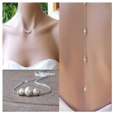 Dervivea Boho Perle Zurück Kette Halskette Perle Kristall Y Zurück Halskette Körper Kette Silber Perle Zurück Kulisse Halskette Lange Perle Zurück Tropfen Halskette Schmuck Für Frauen Und Mädchen