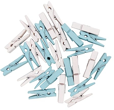 Rayher Molletta legno, FSC 100%, celeste/bianco, 3,5cm, assortito, bus.blis. 26pz, 64590356