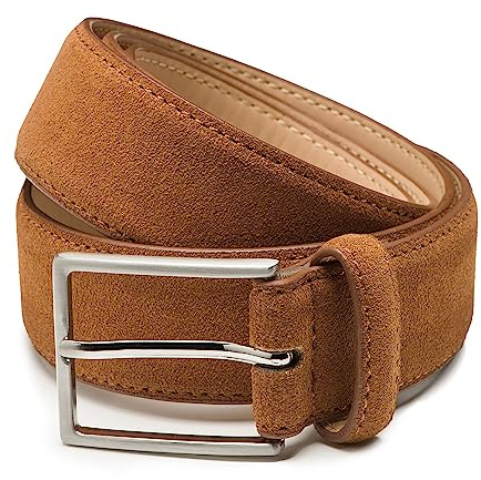 Riemen & Co Herrengürtel Bobby - Wildleder - Cognac - Breite: 3,5 cm - 95 cm